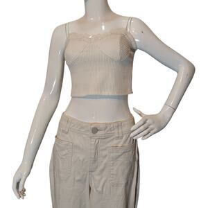 Kirious LA Cream Ribbed Knit Crop Top Sweetheart Neck S